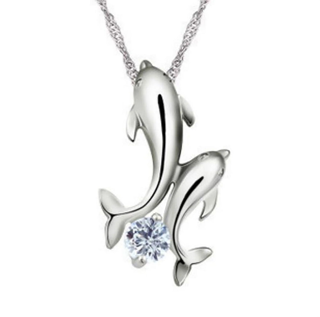 Ginger Lyne Dolphins Pendant Necklace for Women – Sterling Silver with Cubic Zirconia