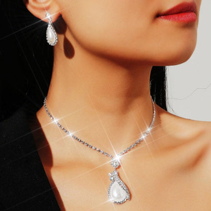 Bride Silver Necklace and Earrings Set – Crystal Rhinestone Bridal Wedding Jewelry Choker for Women and Girls