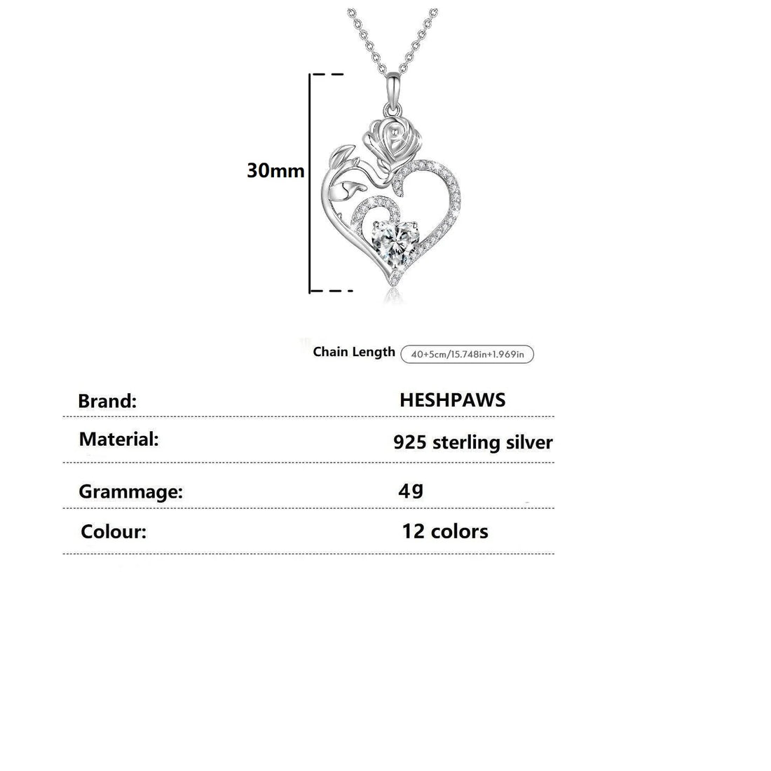 925 Sterling Silver Rose Flower Heart Birthstone Necklace – Love Pendant Jewelry for Women, Mom | Valentine&