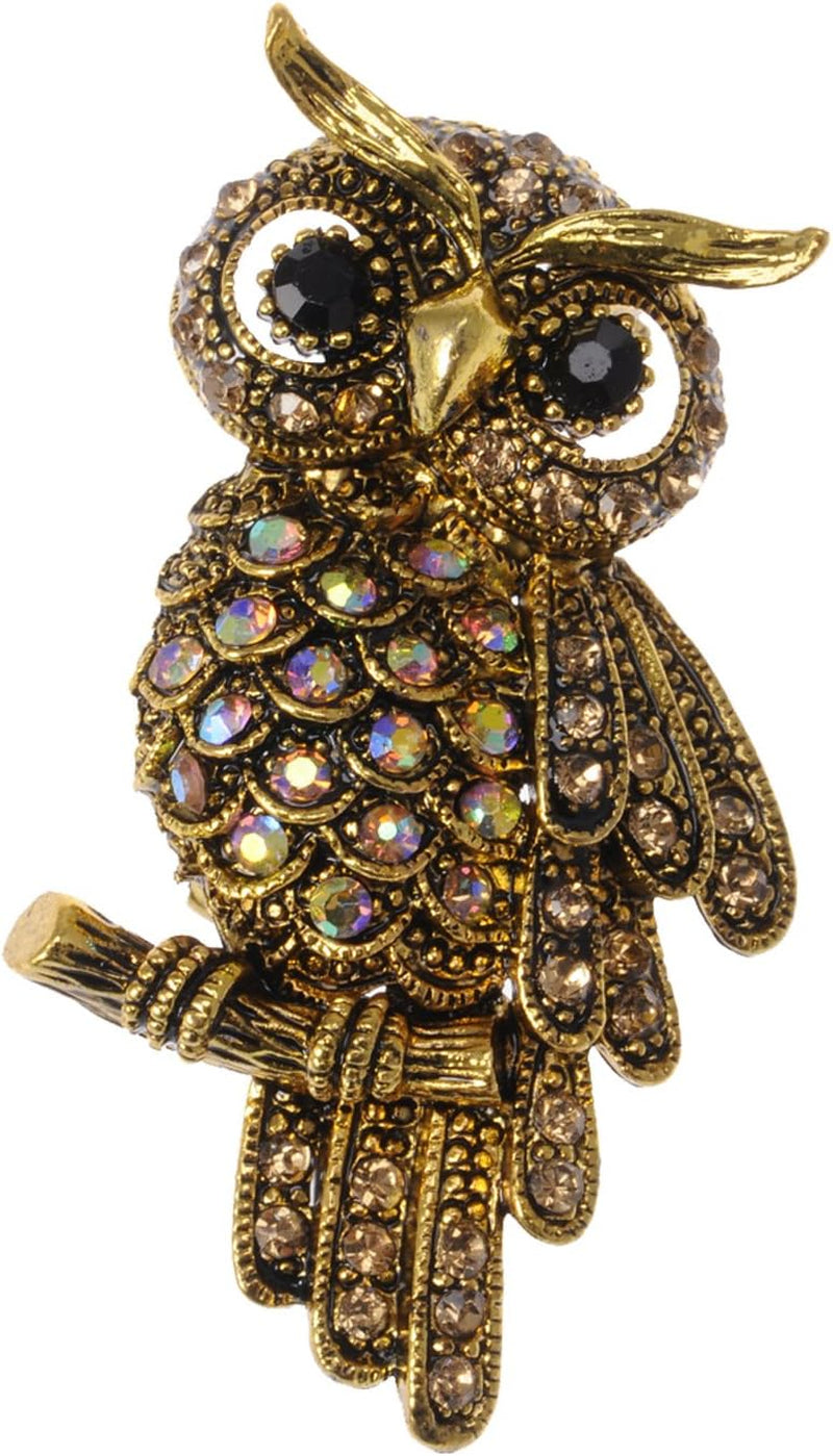 Antique Multicolored Crystal Rhinestone Owl Brooch