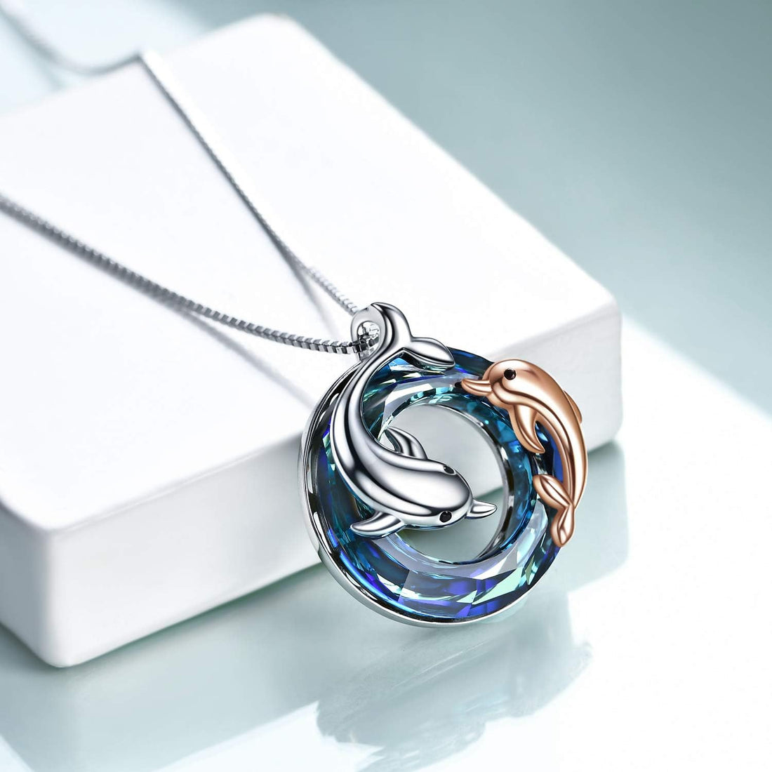 Sterling Silver Crystal Dolphin Necklace – Ocean Jewelry Gift for Women, Mom &amp; Daughter