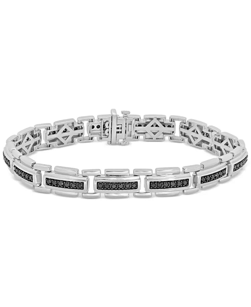 Men’s Black Diamond Link Bracelet (2 Ct. T.W.) in Sterling Silver
