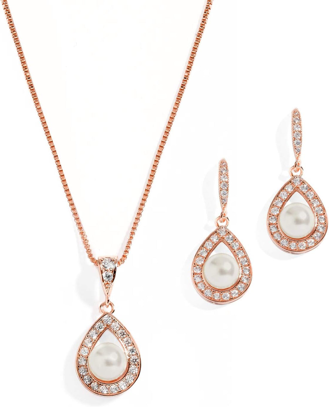 Elegant Pearl Necklace and Drop Earrings Jewelry Set – Classic Wedding Jewelry for Brides, Bridesmaids, or Birthday Gift for Her