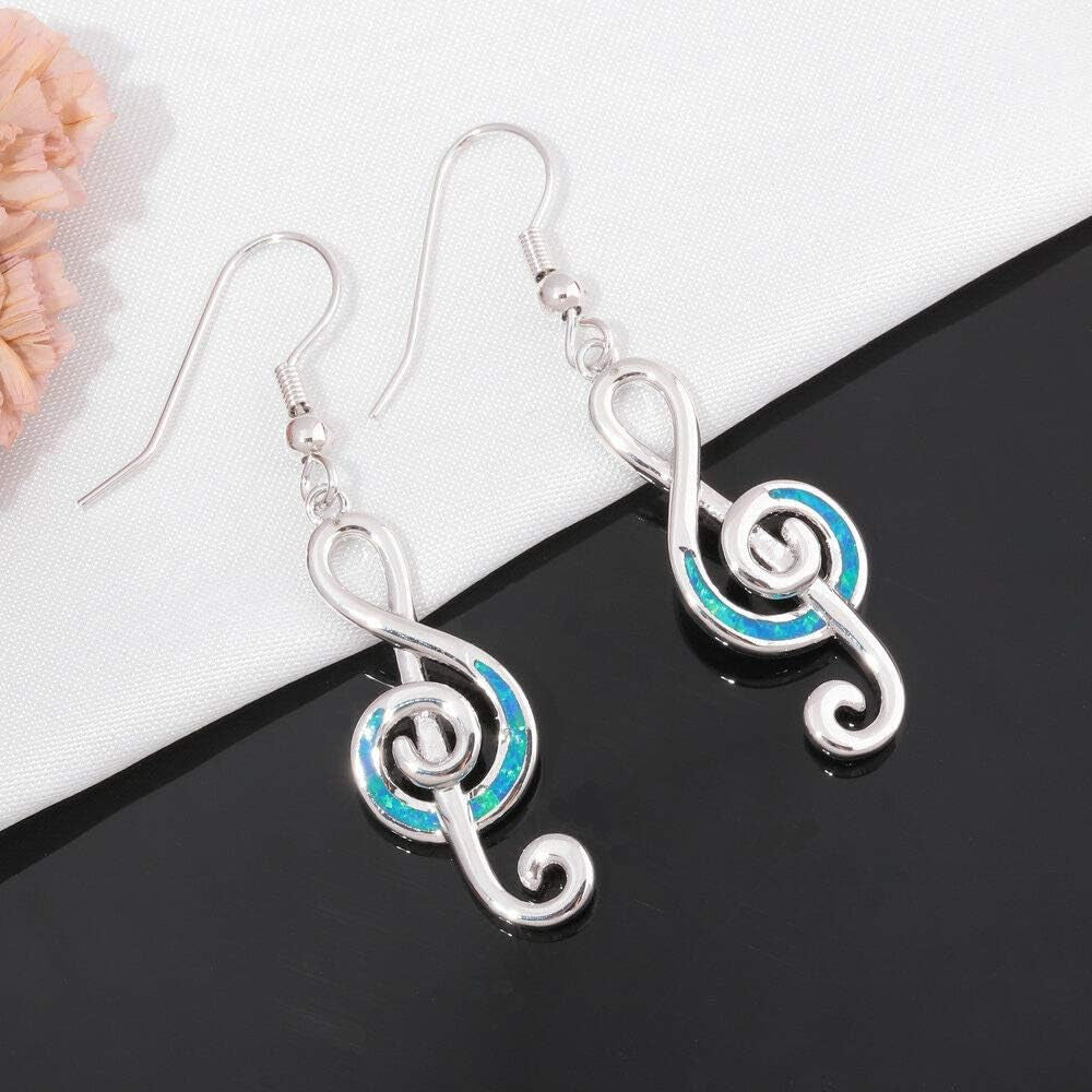 Opal Dangle Drop Earrings – 18K White Gold Plated, Note/Bar/Cat Gemstone Design for Women &amp; Girls