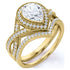 1.5 Carat Pear Cut Moissanite Wedding Set – Art Deco Halo Bridal Ring in 18K Yellow Gold over Silver