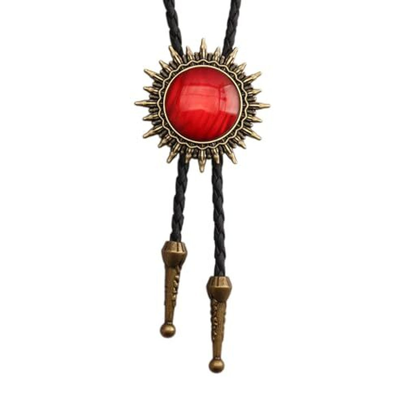 Men’s Western Cowboy Bolo Tie – Leather Necktie with Red Stone Pendant