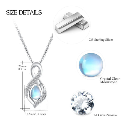 Moonstone Pendant Necklace for Women – 925 Sterling Silver, 18K White Gold Plated – Elegant Jewelry Gift for Mom, Wife, Daughter