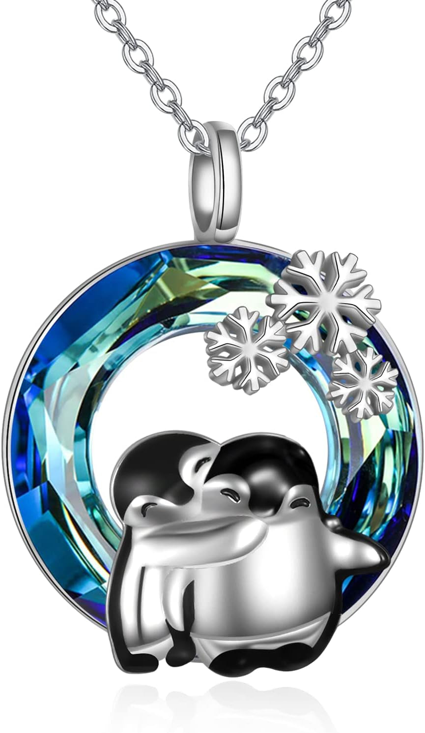 Sterling Silver Hugging Penguins Necklace – Adorable Penguin Jewelry Gift for Women