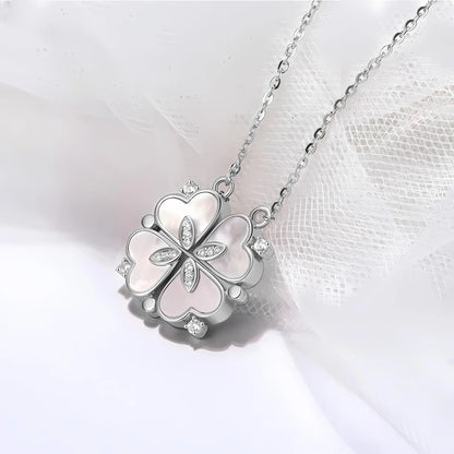 4-Leaf Clover Heart Pendant Necklace for Women – Magnetic 925 Sterling Silver Good Luck Charm Jewelry
