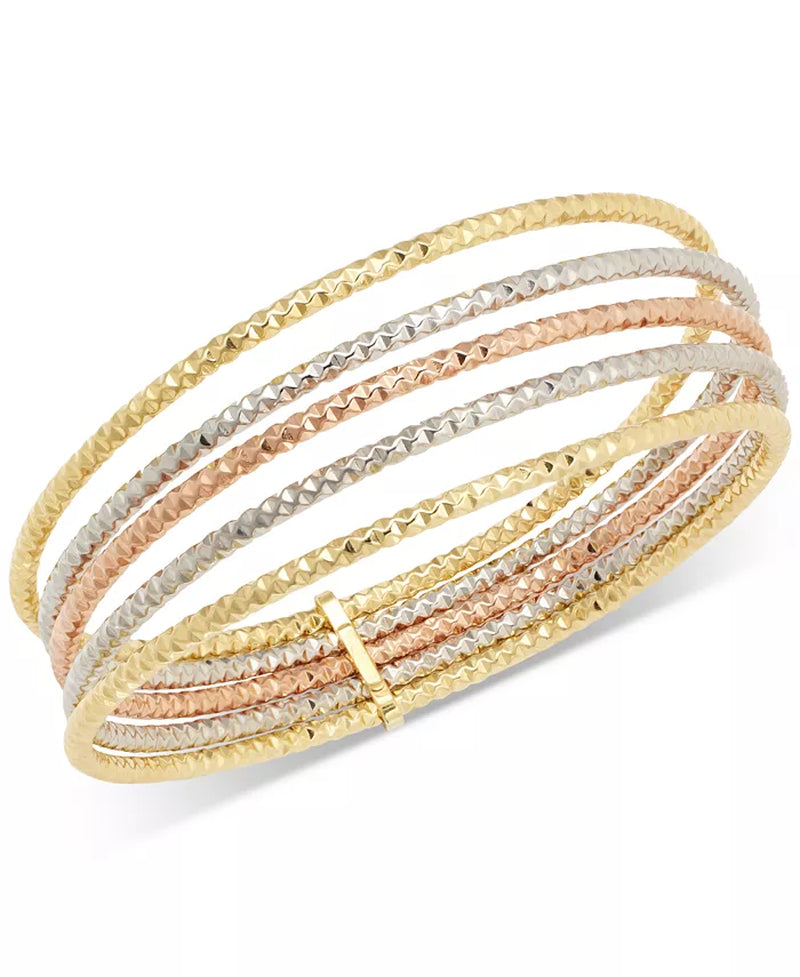 Multi-Layered Textured Bangle Bracelet – 10K Tri-Color Gold