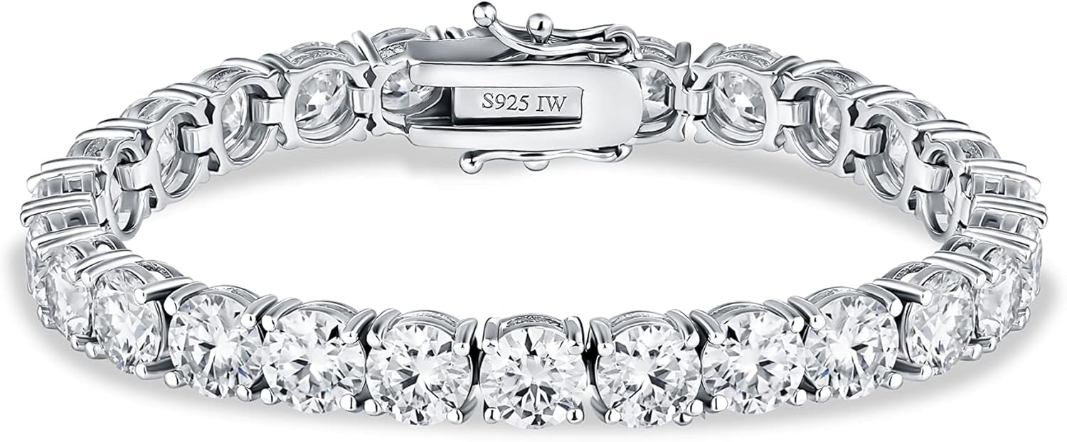 Certified Moissanite Tennis Bracelet – 14K White Gold Over Sterling Silver, Passes Diamond Test – Unisex Luxury Sparkle