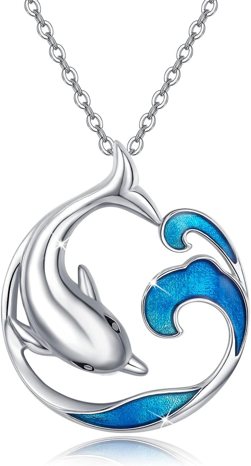 S925 Sterling Silver Dolphin Necklace – Ocean Wave Pendant, Beach Theme Jewelry for Women &amp; Girls