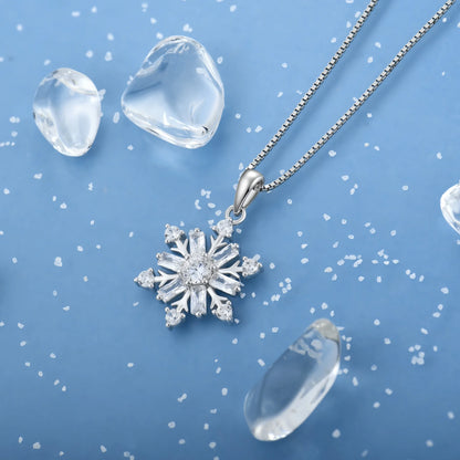 ❄️ 925 Sterling Silver Snowflake Necklace with April Cubic Zirconia Pendant  Elegant Christmas Jewelry Gift for Women