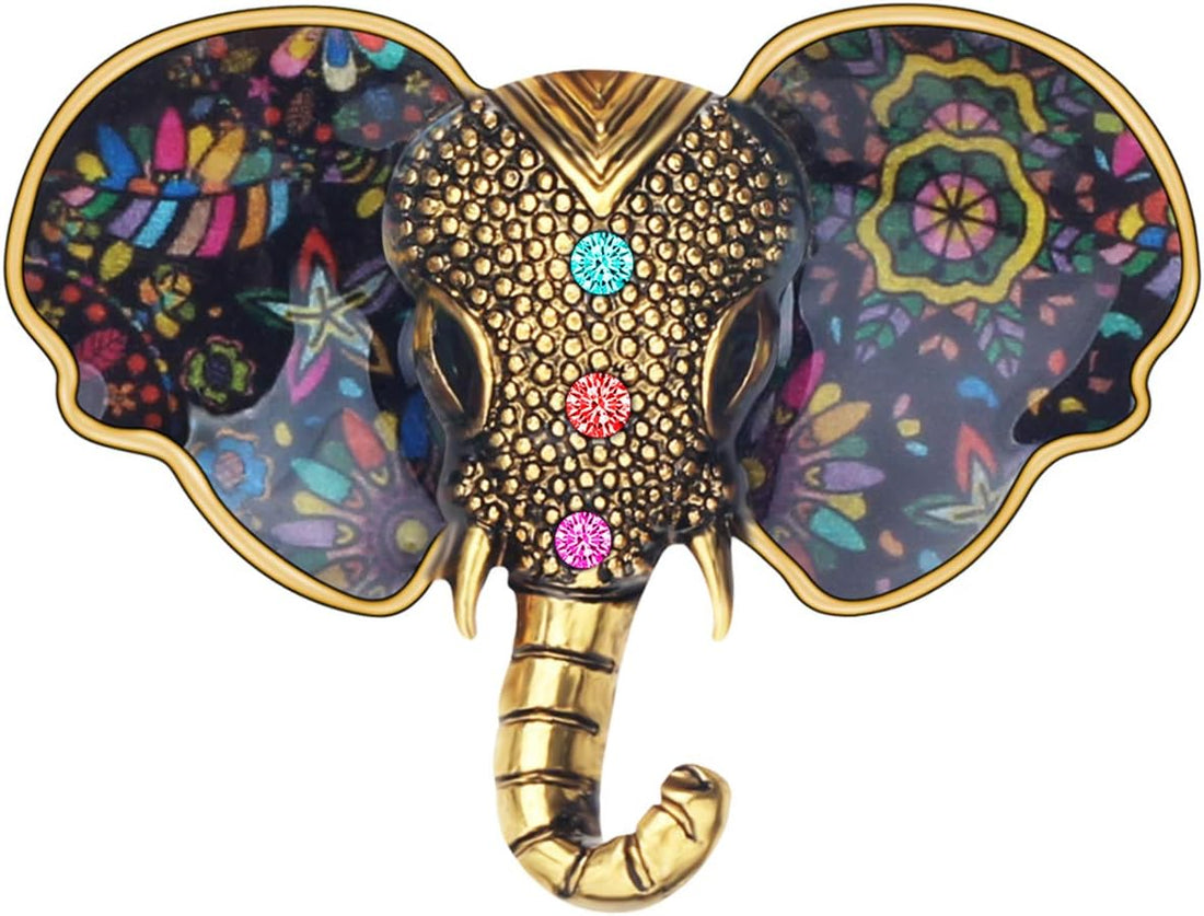 Metal Enamel Shiny Rhinestone Elephant Brooch – Elegant Animal Pin for Women &amp; Teens