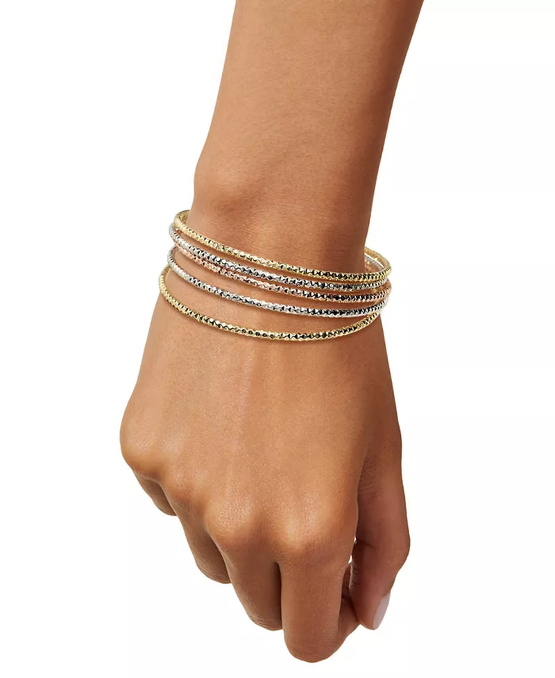 Multi-Layered Textured Bangle Bracelet – 10K Tri-Color Gold