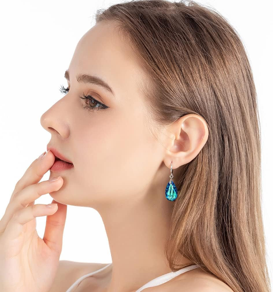 Austrian Crystal Teardrop Dangle Hook Earrings for Women – 14K Gold Plated, Hypoallergenic Jewelry