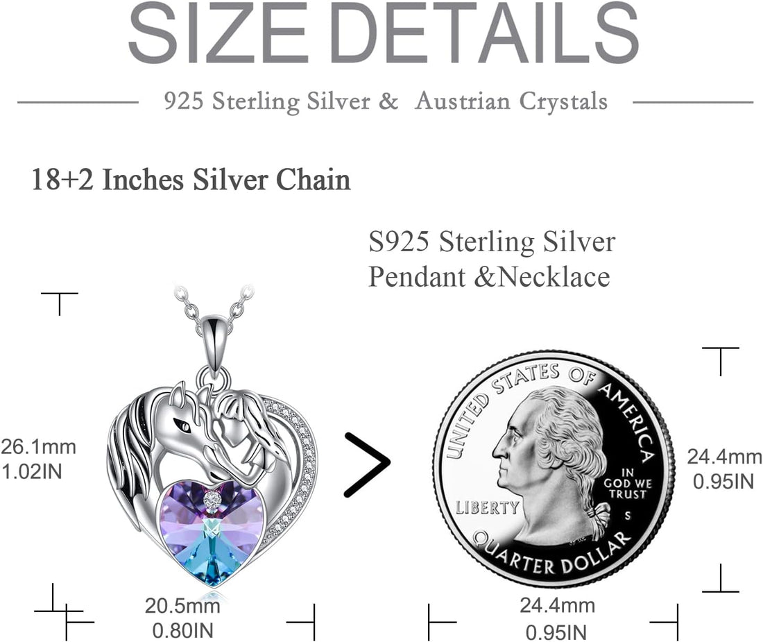 Purple Heart &amp; Horse Pendant Necklace – Sterling Silver Animal Lover Gift for Her