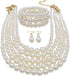 Large Multi-Strand Faux Pearl Necklace, Bracelet & Earrings Set – Elegant Costume Jewelry for Women