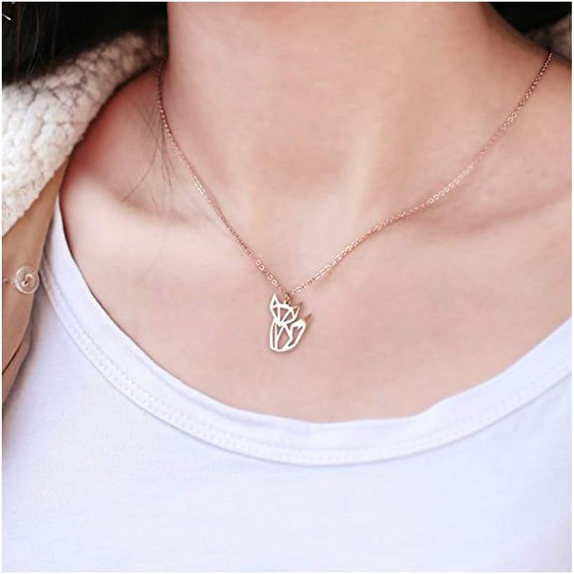 Fox Necklace in Rose Gold – Origami Fox Pendant Necklace for Women, Animal Jewelry Gift