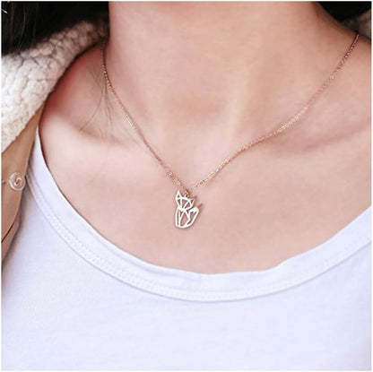 Fox Necklace in Rose Gold – Origami Fox Pendant Necklace for Women, Animal Jewelry Gift