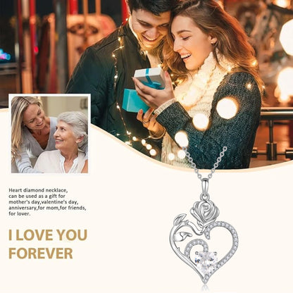 925 Sterling Silver Rose Flower Heart Birthstone Necklace – Love Pendant Jewelry for Women, Mom | Valentine&