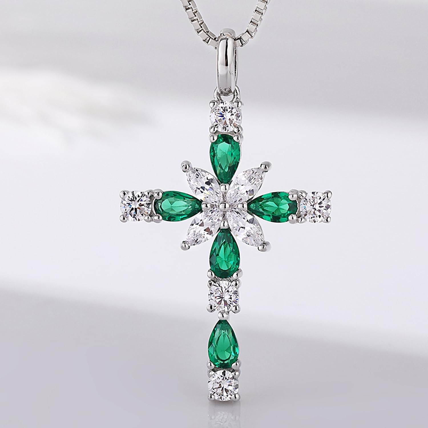 925 Sterling Silver Cross Necklace for Women – Delicate Star &amp; Birthstone Pendant, 18&quot; Chain – Religious Birthday Jewelry Gift for Mom
