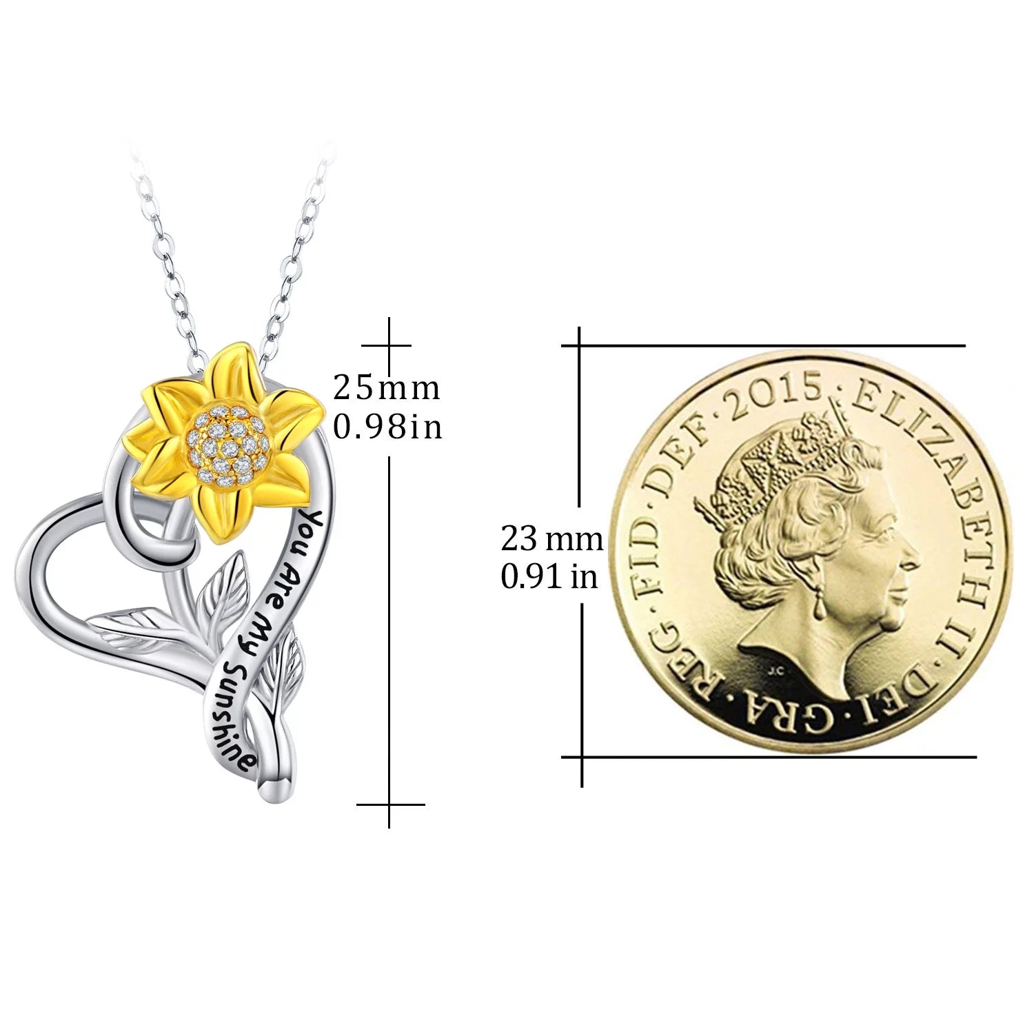 You Are My Sunshine Sunflower Necklace – 925 Sterling Silver Heart Pendant for Women, Mom, Daughter, Wife | Birthday Gift Jewelry