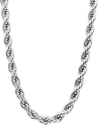 Gold Rope Chain Necklace for Men &amp; Women – 18K Gold Plated Stainless Steel, 2.5mm, 3mm &amp; 4mm