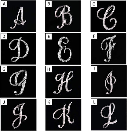 Rhinestone Initial Letter Brooch Pins – Silvery A-Z Sparkling Accessories for Women