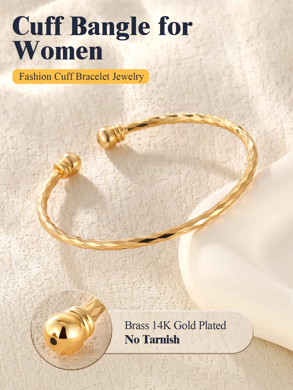 Twisted Gold Open Cuff Bracelet for Women – Fashion Solid Bangle Jewelry, Elegant Gift for Birthday &amp; Christmas