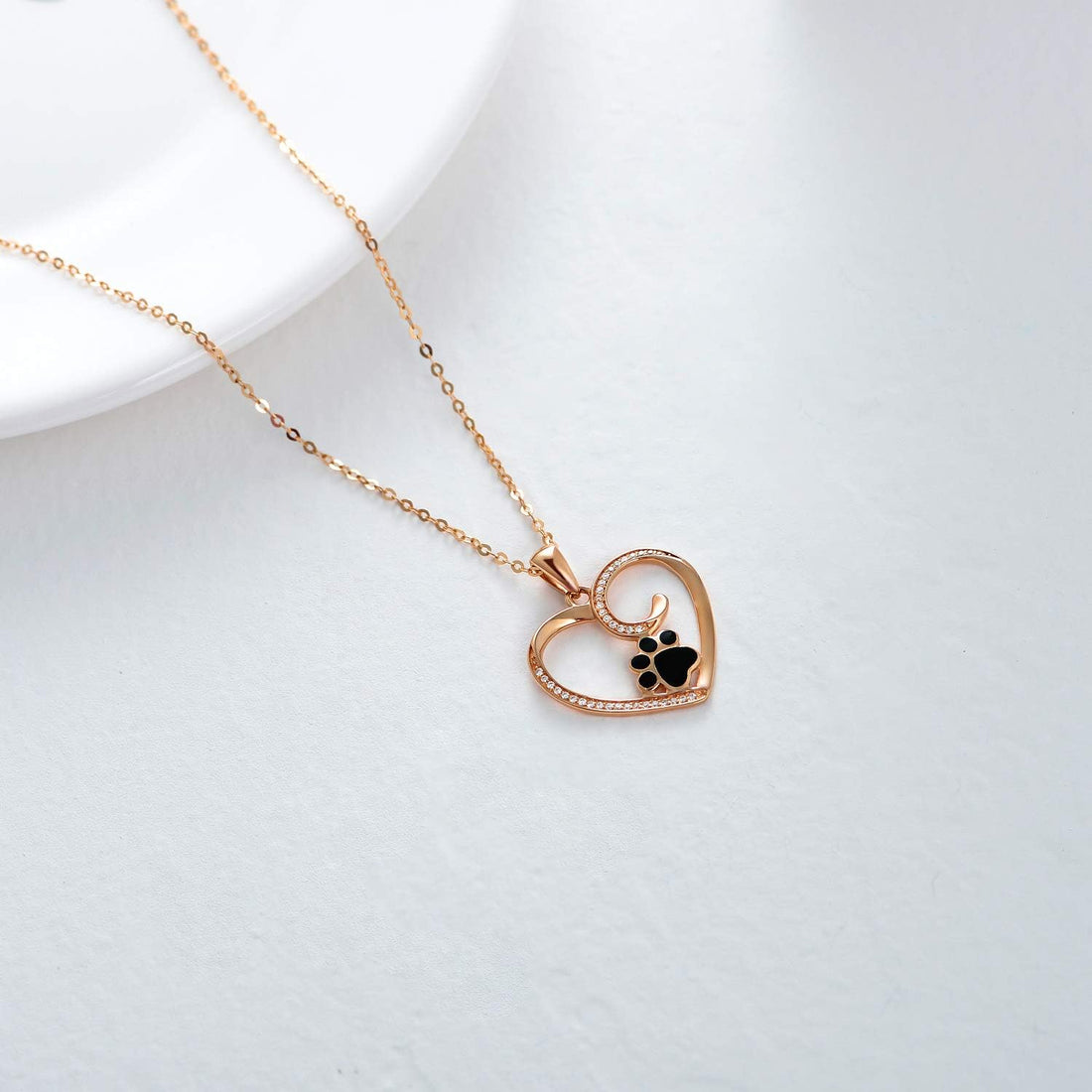 14K Gold Heart Pendant Necklace with Dog &amp; Cat Paw Print – Real Gold Jewelry for Women, 16–18 Inch, Gift for Pet Lovers