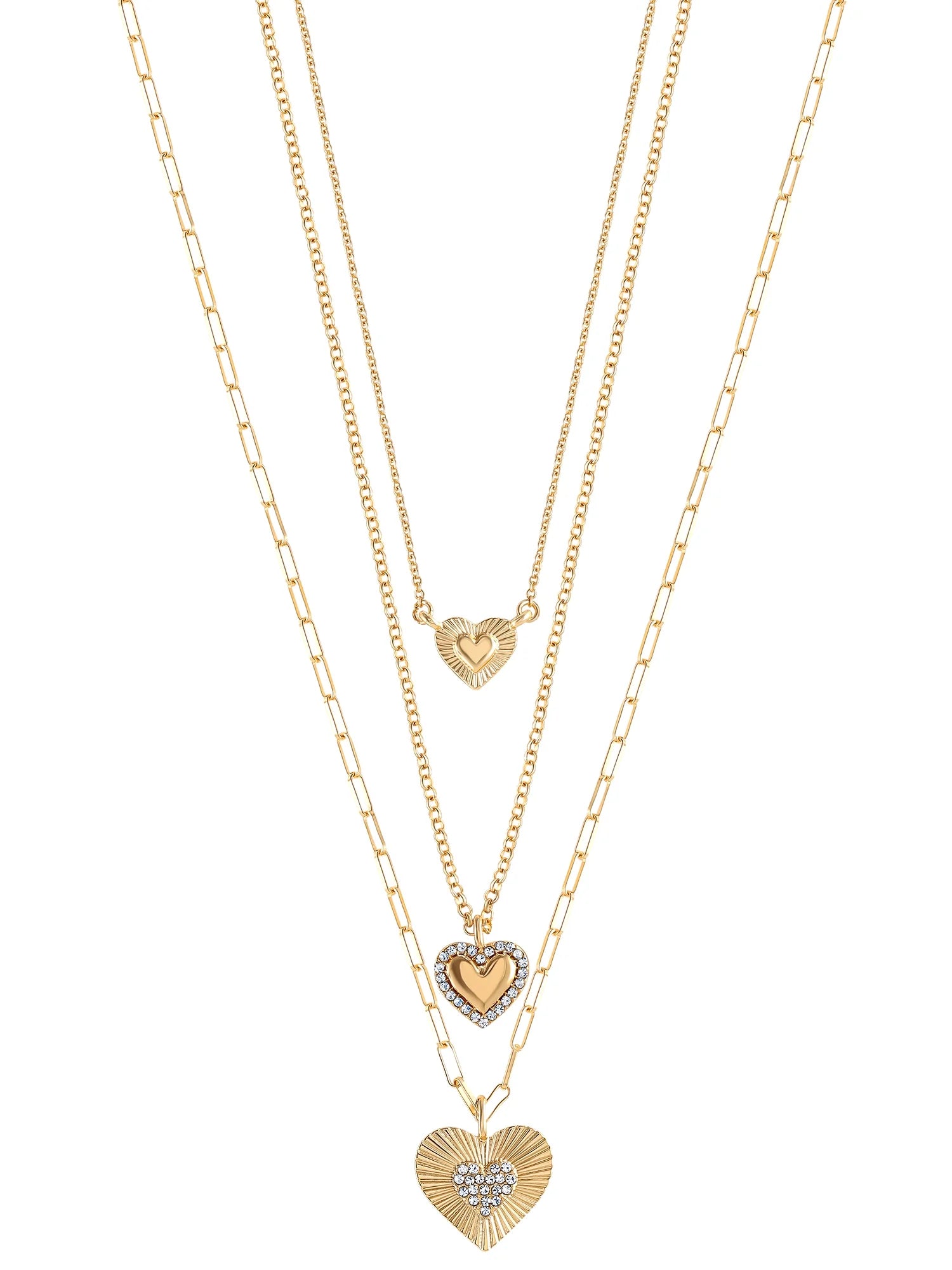 Fashion Gold Layered Heart Necklace – Trendy Metal Jewelry for Women