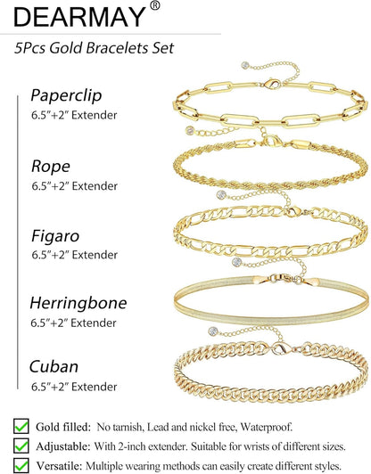 DEARMAY 14K Real Gold Waterproof Bracelets for Women – Elegant Jewelry Set