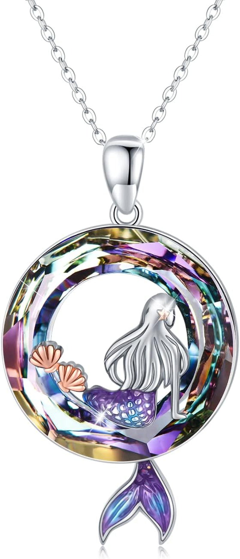 Mermaid Crystal Ocean Pendant Necklace – Sterling Silver
