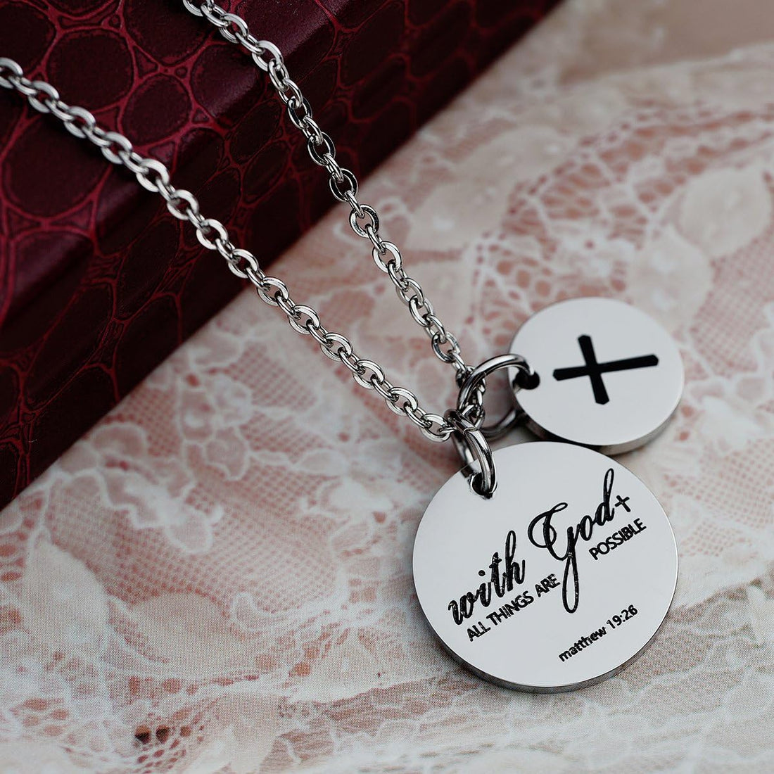 Bible Verse Necklace with Cross Charm – Confirmation Pendant Gift, Scripture Jewelry for Women