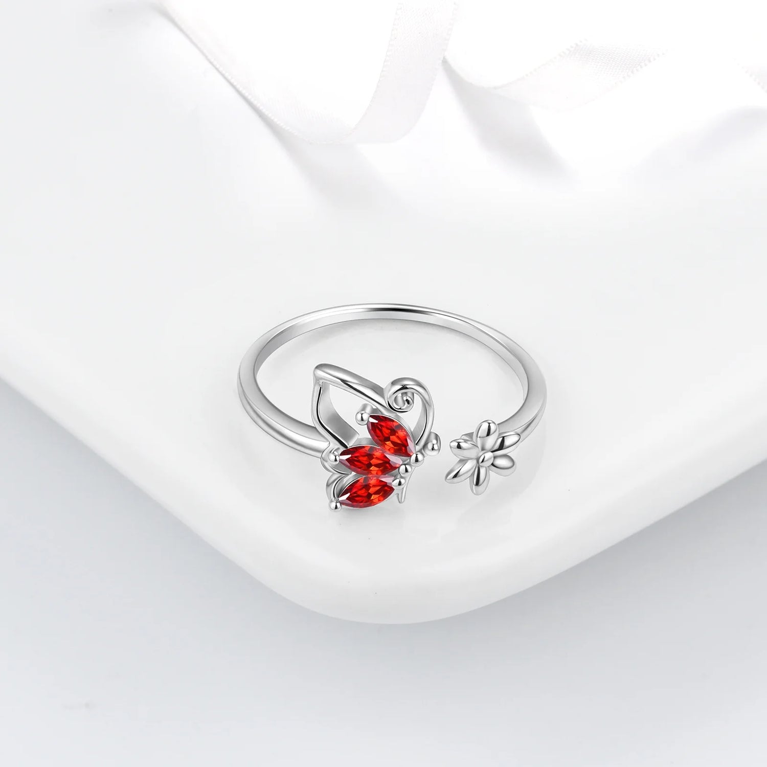 January Birthstone Jewelry Set – Red Butterfly Garnet Necklace, Earrings, Ring &amp; Bracelet in Sterling Silver for Women