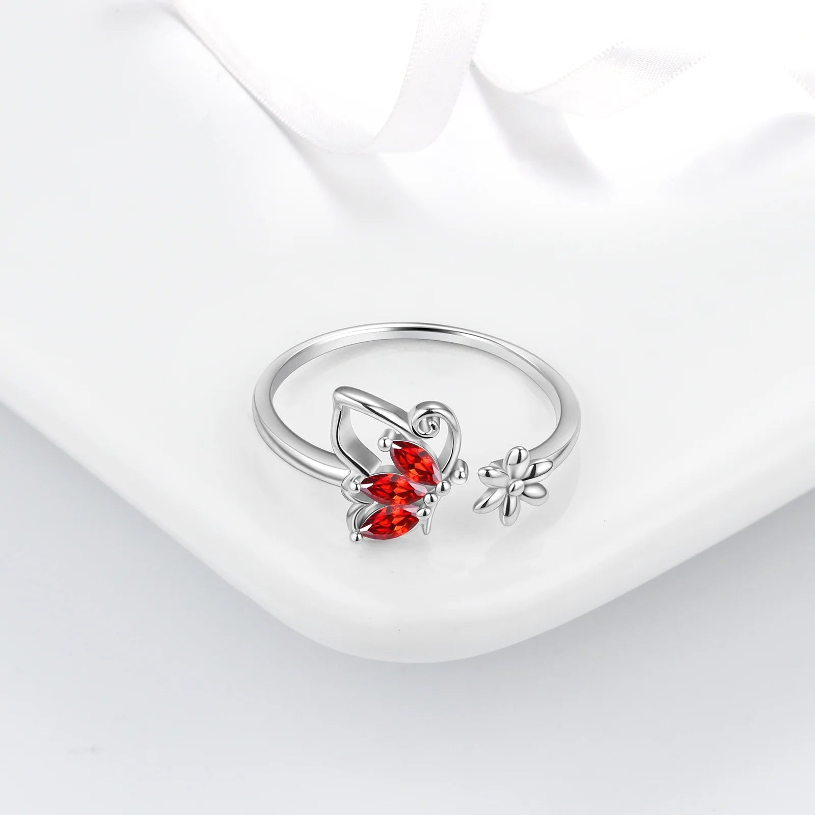 January Birthstone Jewelry Set – Red Butterfly Garnet Necklace, Earrings, Ring &amp; Bracelet in Sterling Silver for Women