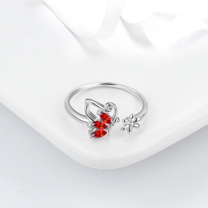 January Birthstone Jewelry Set – Red Butterfly Garnet Necklace, Earrings, Ring &amp; Bracelet in Sterling Silver for Women