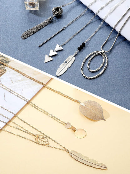 12-Piece Long Pendant Necklace Set for Women – Y Tassel, Leaf, Circle &amp; Bar Layered Necklaces