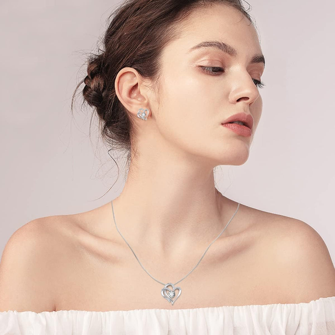 Love Heart Earrings for Women 925 Sterling Silver Gold Plated Zirconia April Birthstone Stud Earrings for Mother Wife Sister Birthday Valentine&