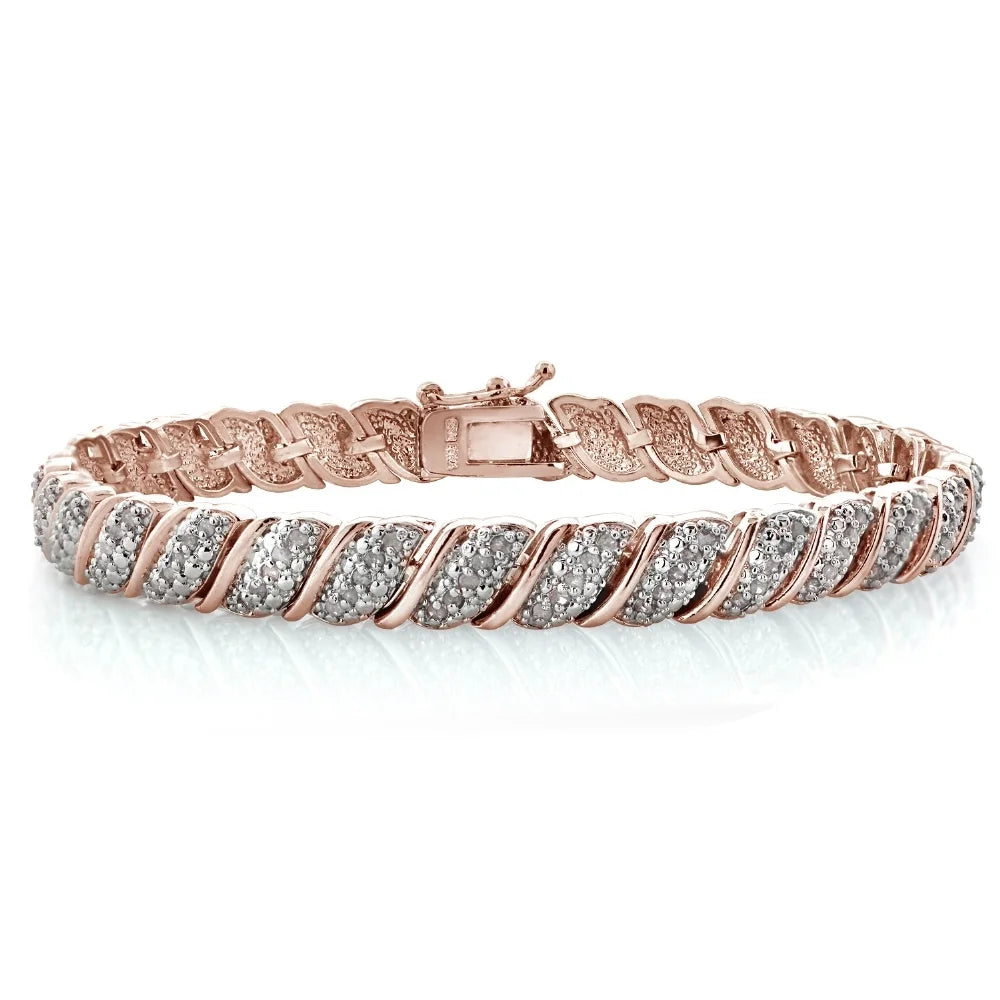 18K Rose Gold Plated 1Ct TDW Diamond Tennis Bracelet – Elegant Fancy Design