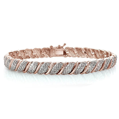 18K Rose Gold Plated 1Ct TDW Diamond Tennis Bracelet – Elegant Fancy Design