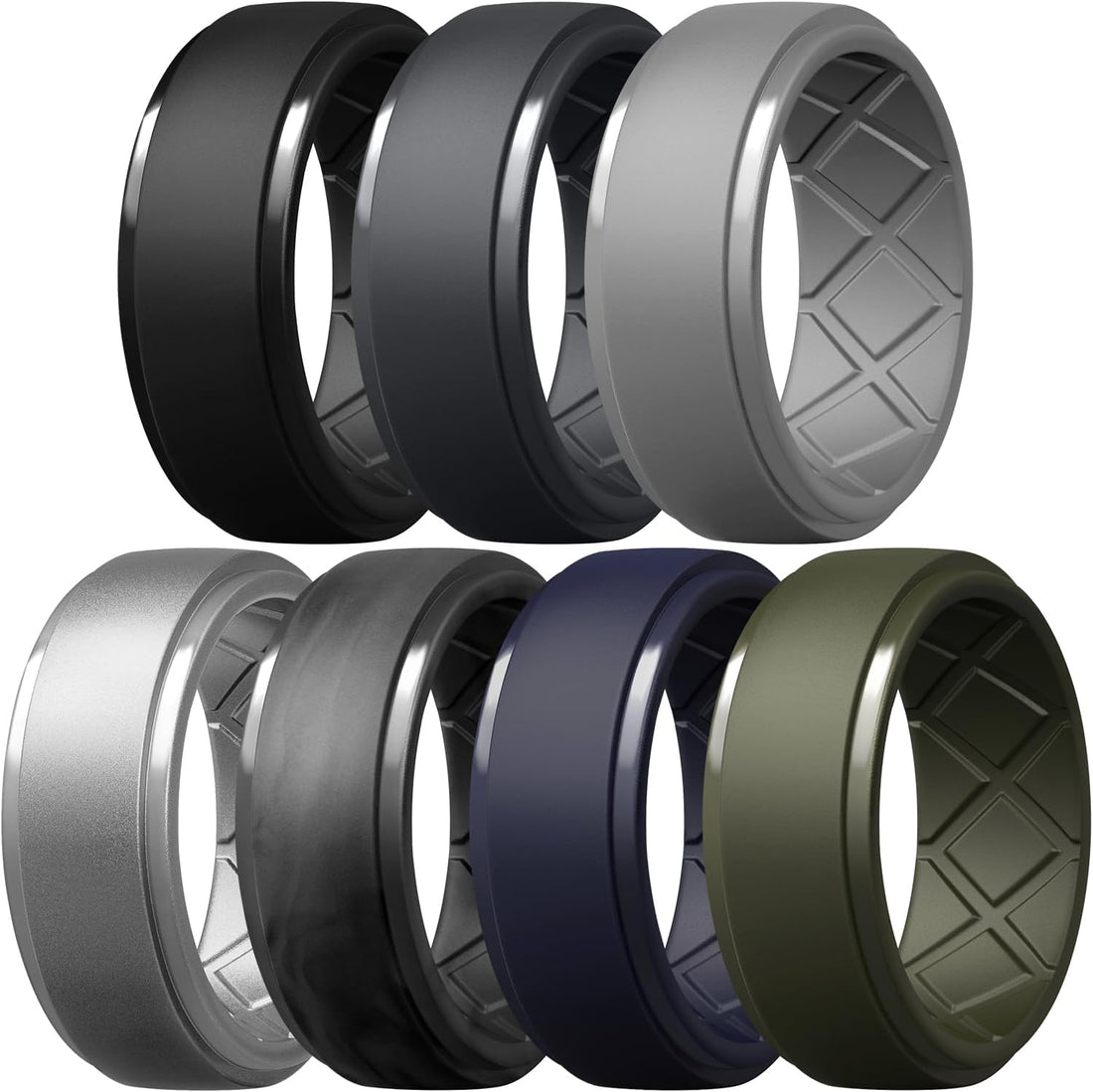 Men’s Silicone Wedding Rings – 10mm Wide, 2.5mm Thick Rubber Bands – Breathable Comfort Fit Multipack (1/4/7 Pack) for Workouts, Sports &amp; Daily Wear