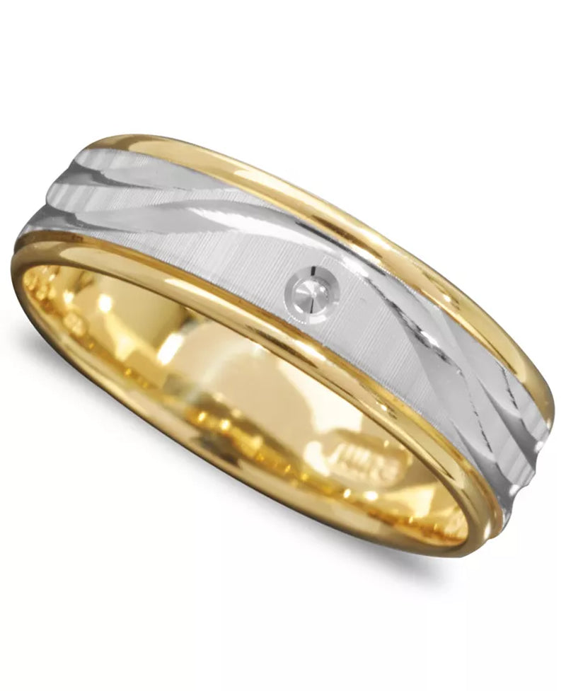 💍 Men’s 14K Yellow &amp; White Gold Wave Engraved Band – Timeless Two-Tone Elegance