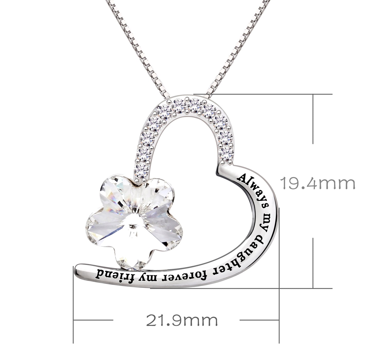 Sterling Silver “Always My Daughter, Forever My Friend” Heart Necklace – CZ Crystal Pendant