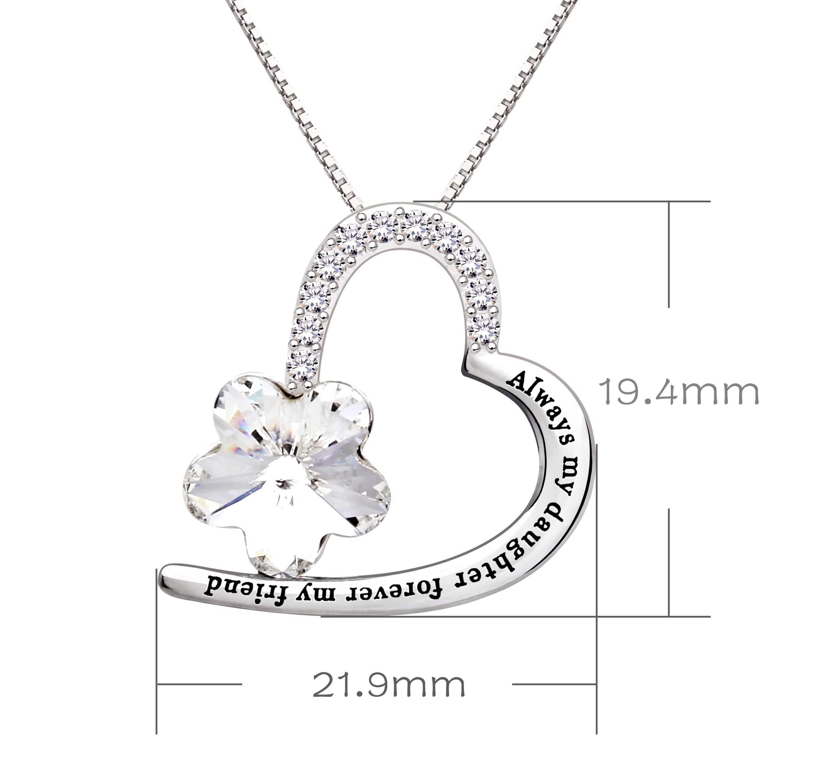 Sterling Silver “Always My Daughter, Forever My Friend” Heart Necklace – CZ Crystal Pendant