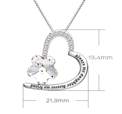 Sterling Silver “Always My Daughter, Forever My Friend” Heart Necklace – CZ Crystal Pendant