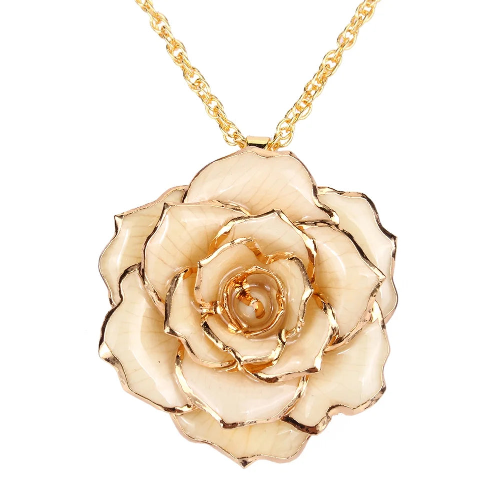 24K Gold-Dipped Real Rose Pendant Necklace – 30mm Golden Chain Flower Necklace in Gift Box for Mom &amp; Women