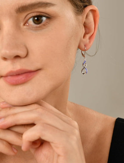 Infinity Dangle Drop Earrings – 925 Sterling Silver Leverback Birthstone Jewelry for Women