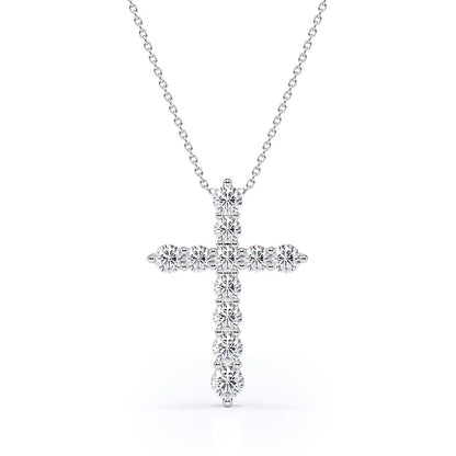 Shared-Prong 0.10 TCW Round Shape Diamond Pave Style Cross Pendant Necklace – 18K White Gold Plated over Sterling Silver